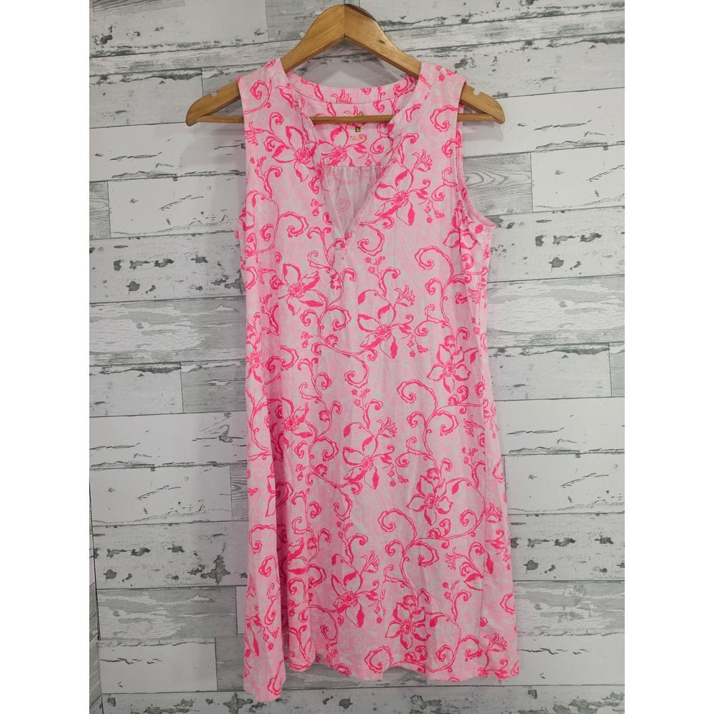 Lilly Pulitzer Pink Floral Pima Cotton Sleeveless Shift Dress Womens Small